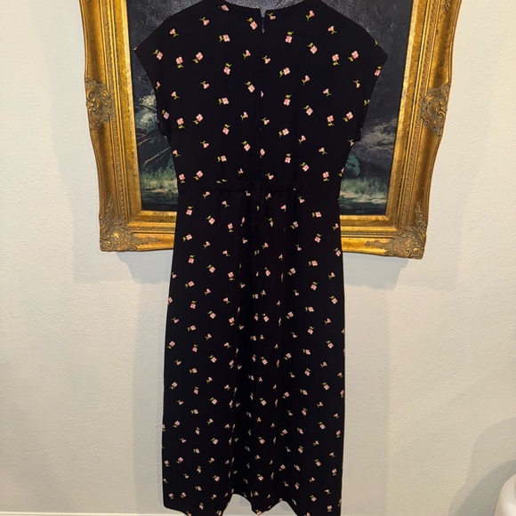 J. Crew Mercantile Navy Ditsy Floral Print V-Neck Midi Dress with Slits Size 6 - Picture 8 of 8